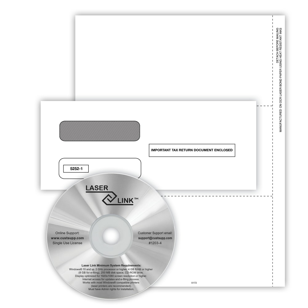 ComplyRight 1099-MISC Recipient Copy Only Tax Form Set, Blank with Backer, 3-Up, with Envelopes & LaserLink Software, Pack of 50 MPN:5173ES