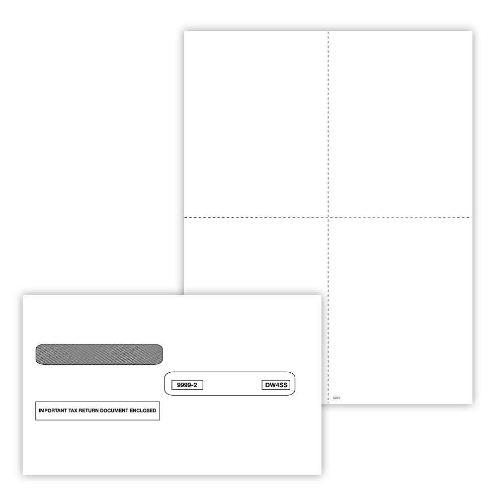 ComplyRight W-2/1099 Blank Tax Form Set with Envelopes, Recipient Copy Only (No Backer), 4-Up (Box), Pack of 50, 5221E25 MPN:5221E25