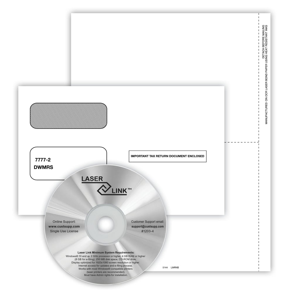 ComplyRight 1099-MISC Recipient Copy Only Tax Form Set, Blank without Backer, 3-Part, 2-Up, with Envelopes & LaserLink Software, Pack of 50 MPN:6112ES