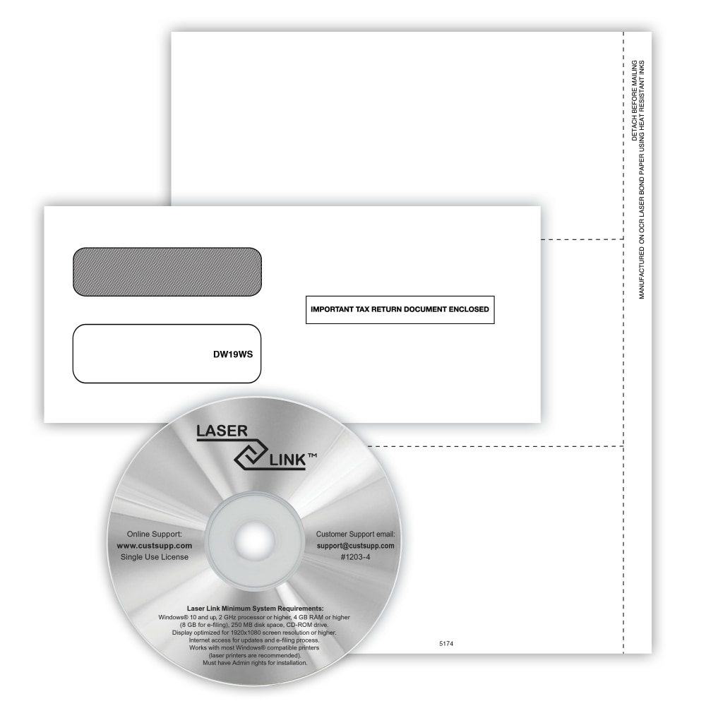 ComplyRight 1099-NEC Recipient Copy Only Tax Form Set, Blank without Backer, 3-Part, 3-Up, with Envelopes & LaserLink Software, Pack of 50, NEC6112ES MPN:NEC6112ES