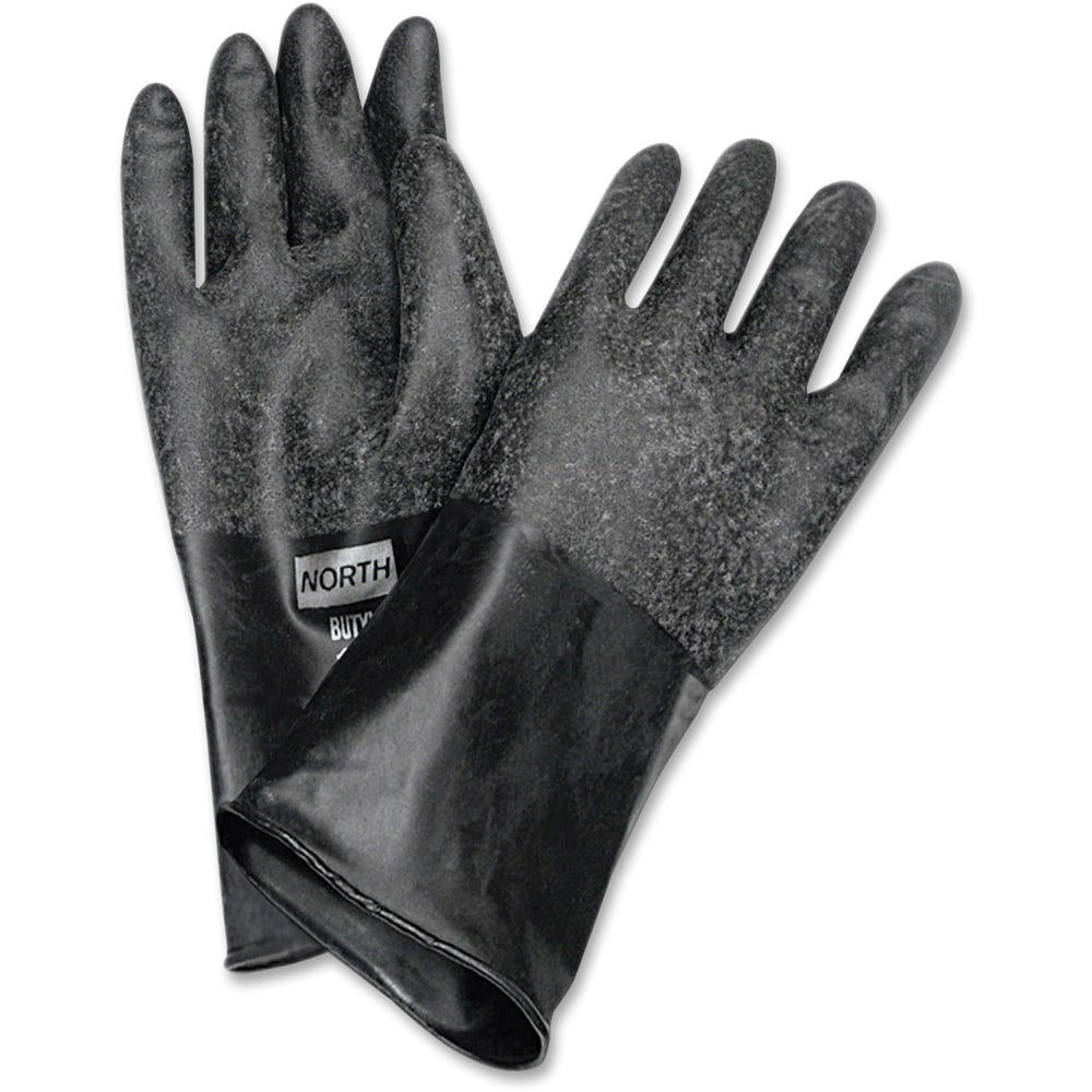 NORTH 14in Unsupported Butyl Gloves - Chemical Protection - 8 Size Number - Butyl - Black - Water Resistant, Durable, Chemical Resistant, Ketone Resistant, Rolled Beaded Cuff, Comfortable, Abrasion Resistant, Cut Resistant, Tear Resistant MPN:B174R8