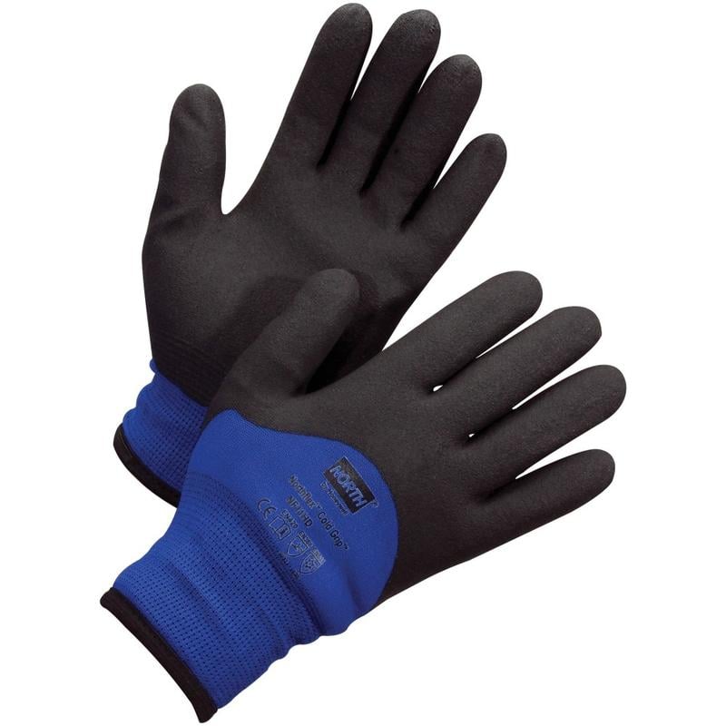 NORTH Northflex Coated Cold Grip Gloves - Weather Protection - Medium Size - Nylon Shell, Polyvinyl Chloride (PVC) Palm, Polyamide, Synthetic Liner, Foam - Blue, Black - Heavyweight, Insulated, Flexible, Shock Absorbing, Vibration Res (Min Order Qty 7) MP
