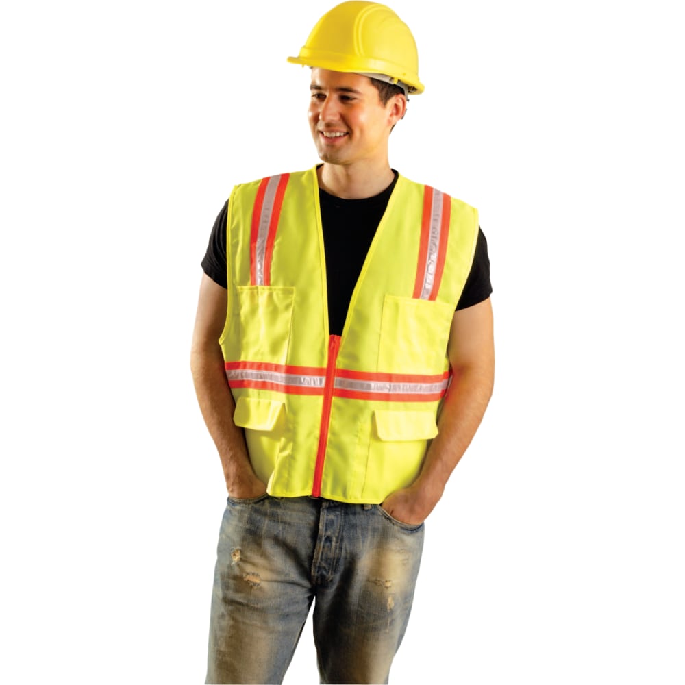 Non-ANSI Contractor Style Solid Vests, X-L, Hi-Viz Orange; Yellow Contrast Trim MPN:LUX-XTRANS-OXL