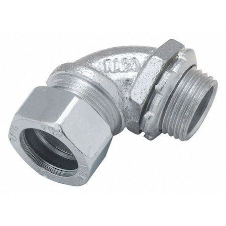 EMT 90 Deg Elbow, 3/4 in, Compression, Malleable Iron, Zinc Plated MPN:2073