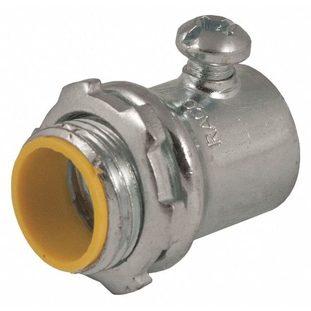 EMT Grounding Connector, 1 in, Set Screw, Steel, Zinc Plated, Gray; Yellow MPN:2124