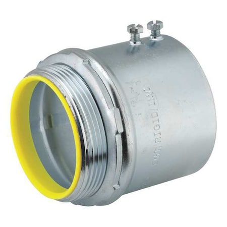 EMT/IMC Grounding Connector, 3-1/2 in, Set Screw, Steel, Zinc Plated, Gray; Yellow MPN:2164