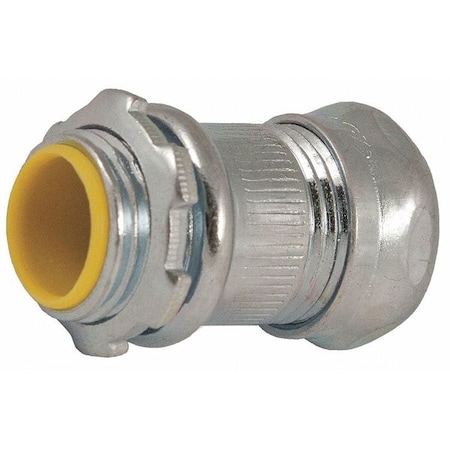 EMT Grounding Connector, 2-1/2 in, Compression, Steel, Zinc Plated, Gray; Yellow MPN:2960