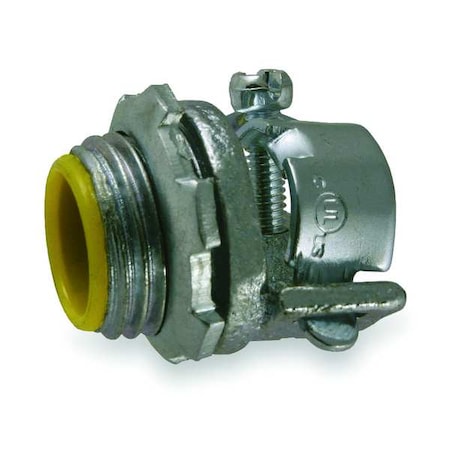 Conduit Fitting Grounding Connector, 1/2 in, Push-On, Iron, PVC Coated, Gray; Yellow MPN:3302