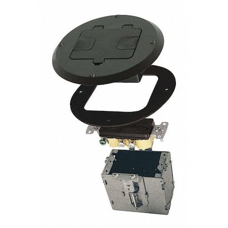 Electrical Box, 28 cu in, Floor Box Type, 1 Gang, Steel, Round Shape MPN:6239BK