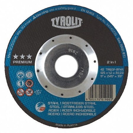 Abrasive Cut-Off Wheel, Type 27, 6 in Dia, 0.045 in Thick, 7/8 in Arbor Hole Size, 60 Grit MPN:34332930