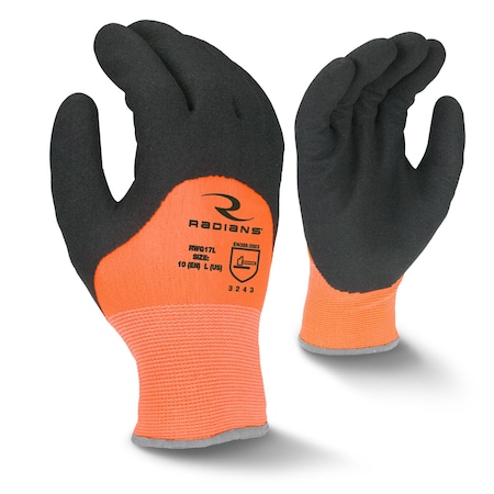 Hi-Vis Cold Protection Coated Gloves, 7 Ga Acrylic Terry Liner Lining, Orange, XL MPN:RWG17XL