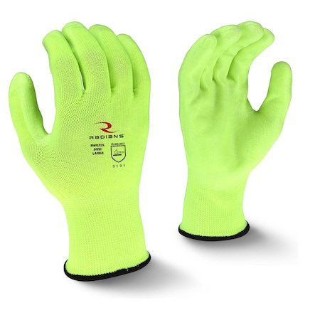 Hi-Vis Coated Gloves, Polyurethane, Palm, Not Rated Abrasion Level, Hi-Vis Yellow, XL MPN:RWG22XL