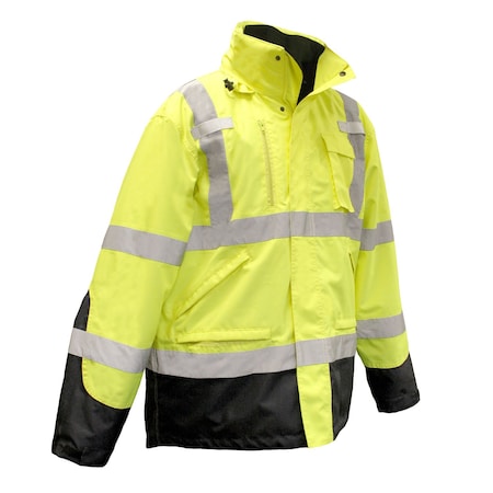 Hi-Vis 3-in-1 Parka, 100% Polyester Oxford, 300D, DWR Coated, Class Type R Class 3 Hi-Vis Green, M MPN:SJ410B-3ZGS-M