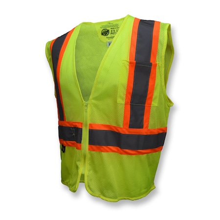 Hi-Vis Self Extinguishing Vest with Two-Tone Trim M Class 2, Zipper Closure 2 Pockets MPN:SV225-2ZGM-M