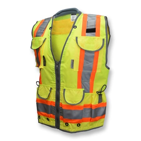 Unisex Two-Tone Hi-Vis Engineer Vest, Woven Polyester Front/Mesh Back, Zipper, Hi-Vis Green MPN:SV55-2ZGD-L