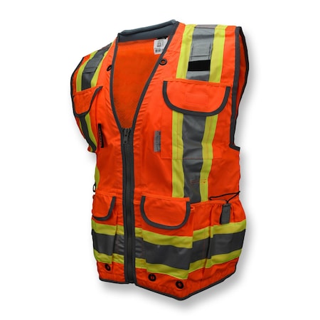 Unisex Two-Tone Hi-Vis Engineer Vest, Woven Polyester Front/Mesh Back, Zipper, Hi-Vis Orange, 2XL MPN:SV55-2ZOD-2X