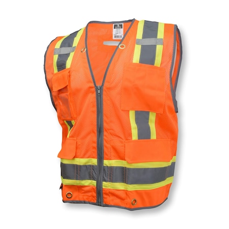 Polyester mesh front and back with solid pockets, Zipper Closure, Orange, Size 3X MPN:SV6HO-3X
