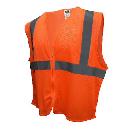 Unisex Hi-Vis Economy Safety Vest, 100% Polyester Mesh, Zipper, Hi-Vis Orange, 0 Pockets MPN:SVE1-2ZOM-S/M