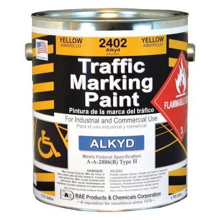 Traffic Zone Marking Paint, 1 gal., Yellow, Alkyd Solvent -Based MPN:2402-01