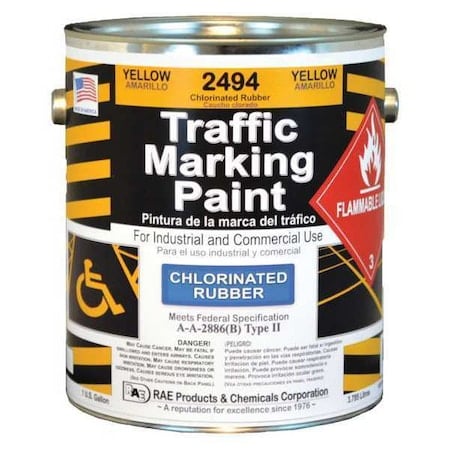 Traffic Zone Marking Paint, 1 gal., Yellow, Chlorinated Solvent -Based MPN:2494-01