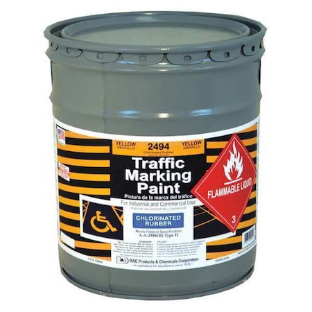 Traffic Zone Marking Paint, 5 Gal., Yellow, Chlorinated Solvent -Based MPN:2494-05