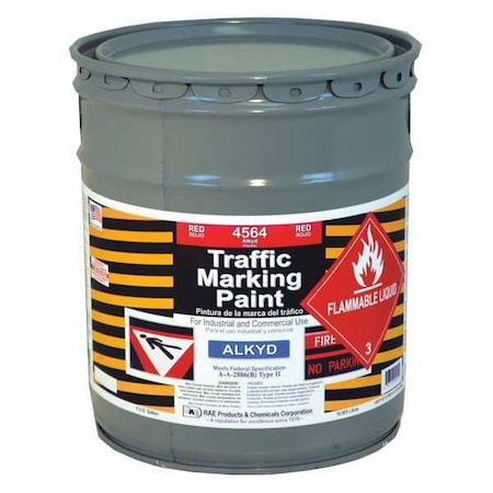 Traffic Zone Marking Paint, 5 Gal., Bright Red, Alkyd Solvent -Based MPN:4564-05