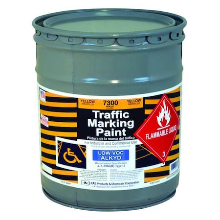 Traffic Zone Marking Paint, 5 Gal., Yellow, Alkyd Solvent -Based MPN:7300-05