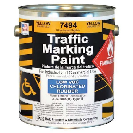 Traffic Zone Marking Paint, 1 gal., Yellow, Chlorinated Solvent -Based MPN:7494-01