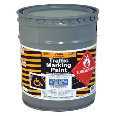 Traffic Zone Marking Paint, 5 Gal., Yellow, Chlorinated Solvent -Based MPN:7494-05