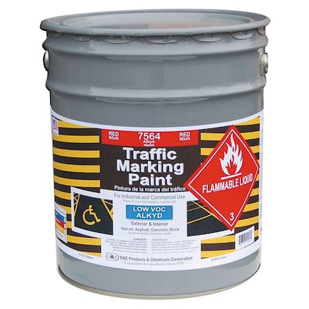 Traffic Zone Marking Paint, 5 Gal., Red, Alkyd Solvent -Based MPN:7564-05