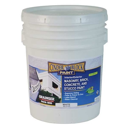 Exterior Paint, Flat, Water Base, White, 5 gal MPN:9610-05