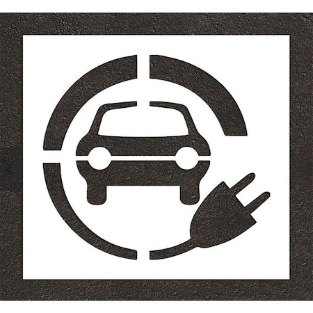 Pavement Stencil, Symbol, Electric Car Logo, 42 in Character Height, Not Applicable Font, White MPN:STL-108-54212