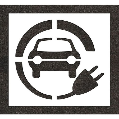 Pavement Stencil, Symbol, Electric Car Logo, 48 in Character Height, Not Applicable Font, White MPN:STL-108-54812