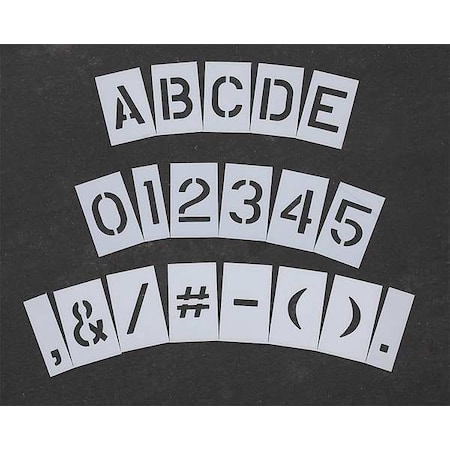Pavement Stencil, Combination Set, A Thru Z, 0 Thru 9, Punctuation, 3 in Character Height, Clear MPN:STL-108-8038
