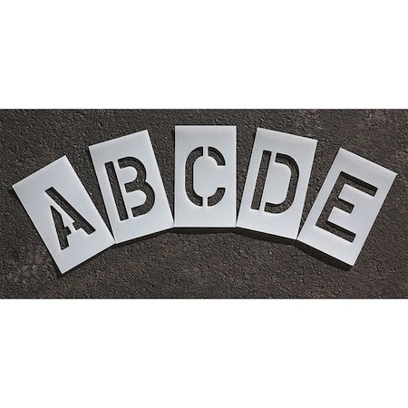 Pavement Stencil, Letter Set, A Thru Z, Blanks, 10 in Character Height, Highway Gothic Font, Clear MPN:STL-108-8105