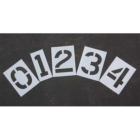 Pavement Stencil, Number Set, 0 Thru 9, Blanks, 12 in Character Height, Highway Gothic Font, Clear MPN:STL-108-8120