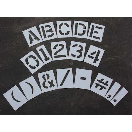 Pavement Stencil, Combination Set, A Thru Z, 0 Thru 9, Punctuation, 12 in Character Height, Clear MPN:STL-108-8128
