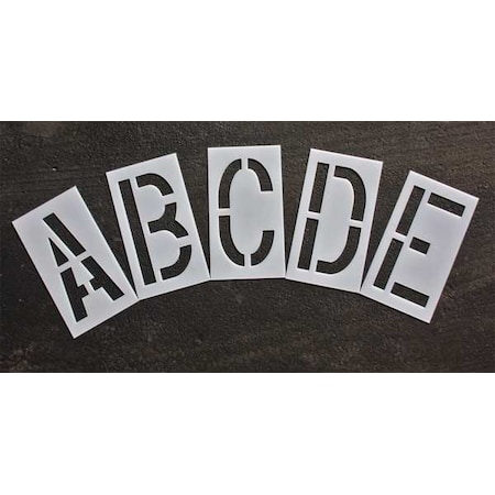 Pavement Stencil, Letter Set, A Thru Z, Blanks, 18 in Character Height, Highway Gothic Font, Clear MPN:STL-108-8185