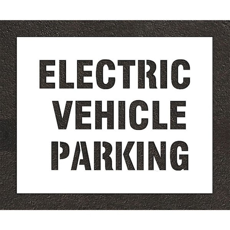Pavement Stencil, Message, Electric Car Logo, 14 in Character Height, Highway Gothic Font, White MPN:STL-108-90434