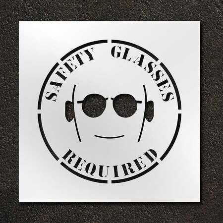 Stencil, Symbol, Safety Glasses Required, 24 in Character Height, Polyethylene, Clear, 1 Pieces MPN:STL-116-12410