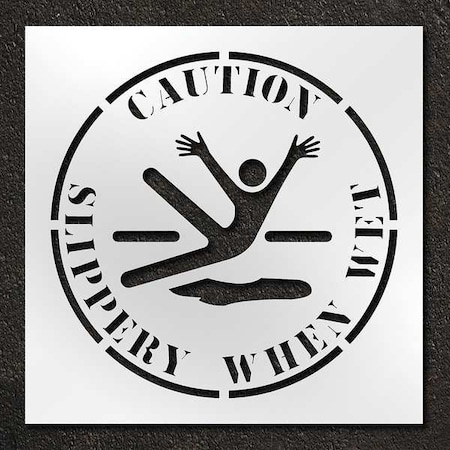Stencil, Symbol, Caution Slippery When Wet, 42 in Character Height, Polyethylene, Clear, 1 Pieces MPN:STL-116-14803