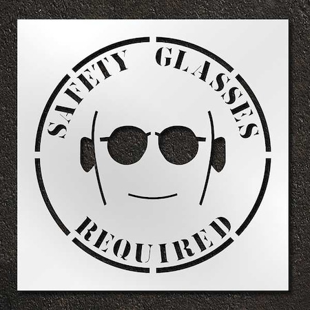 Stencil, Symbol, Safety Glasses Required, 42 in Character Height, Polyethylene, Clear, 1 Pieces MPN:STL-116-14810