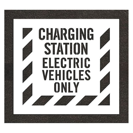 Pavement Stencil, Message, Electric Car Logo, 34 in Character Height, Highway Gothic Font, White MPN:STL-116-50425