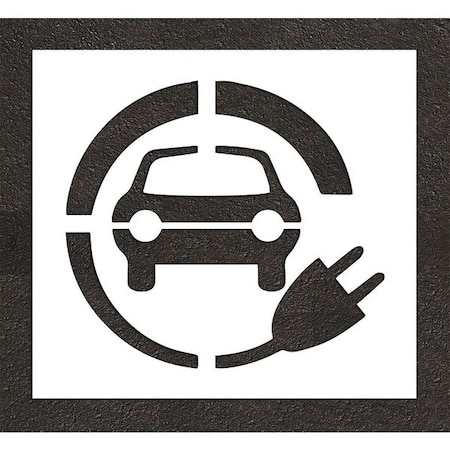 Pavement Stencil, Symbol, Electric Car Logo, 36 in Character Height, Not Applicable Font, White MPN:STL-116-53612