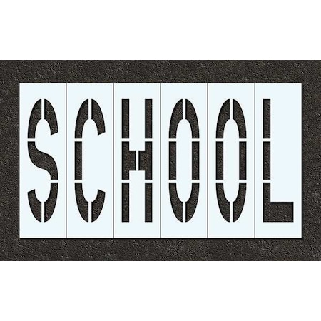 Pavement Stencil, Message, School, 48 in Character Height, Highway Gothic Font, Polyethylene, Clear MPN:STL-116-74823