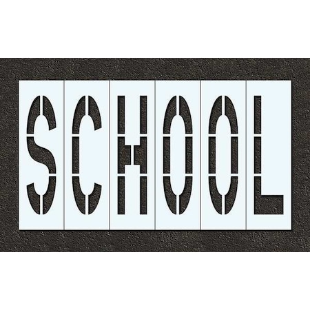 Pavement Stencil, Message, School, 96 in Character Height, Highway Gothic Font, Polyethylene, Clear MPN:STL-116-79623