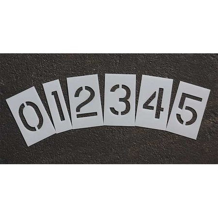 Pavement Stencil, Number Set, 0 Thru 9, Blanks, 6 in Character Height, Highway Gothic Font, Clear MPN:STL-116-8060