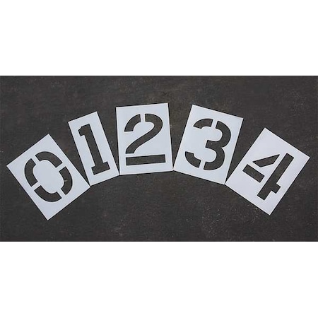 Pavement Stencil, Number Set, 0 Thru 9, Blanks, 12 in Character Height, Highway Gothic Font, Clear MPN:STL-116-8120