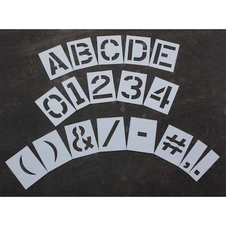 Pavement Stencil, Combination Set, A Thru Z, 0 Thru 9, Punctuation, 12 in Character Height, Clear MPN:STL-116-8128