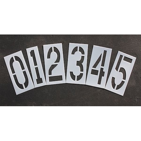 Pavement Stencil, Number Set, 0 Thru 9, Blanks, 18 in Character Height, Highway Gothic Font, Clear MPN:STL-116-8180